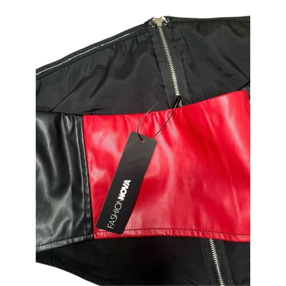 NWT Fashion Nova I Always With Faux Leather Front Zip Tube Top - Picture 2 of 5